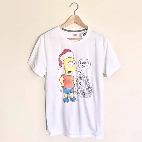 Old Navy The Simpsons Bart Christmas Tree Graphic White T Shirt Adult Large - Picture 1 of 3